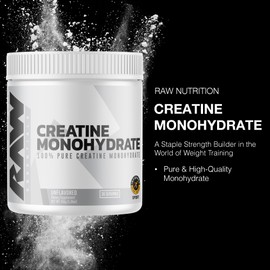 RAW Nutrition Creatine Monohydrate Powder, Unflavored (30 Servings) - Micronized Creatine Monohydrate Supplement for Workout Performance, Build Muscle & Strength - Creatine Powder for Men & Women