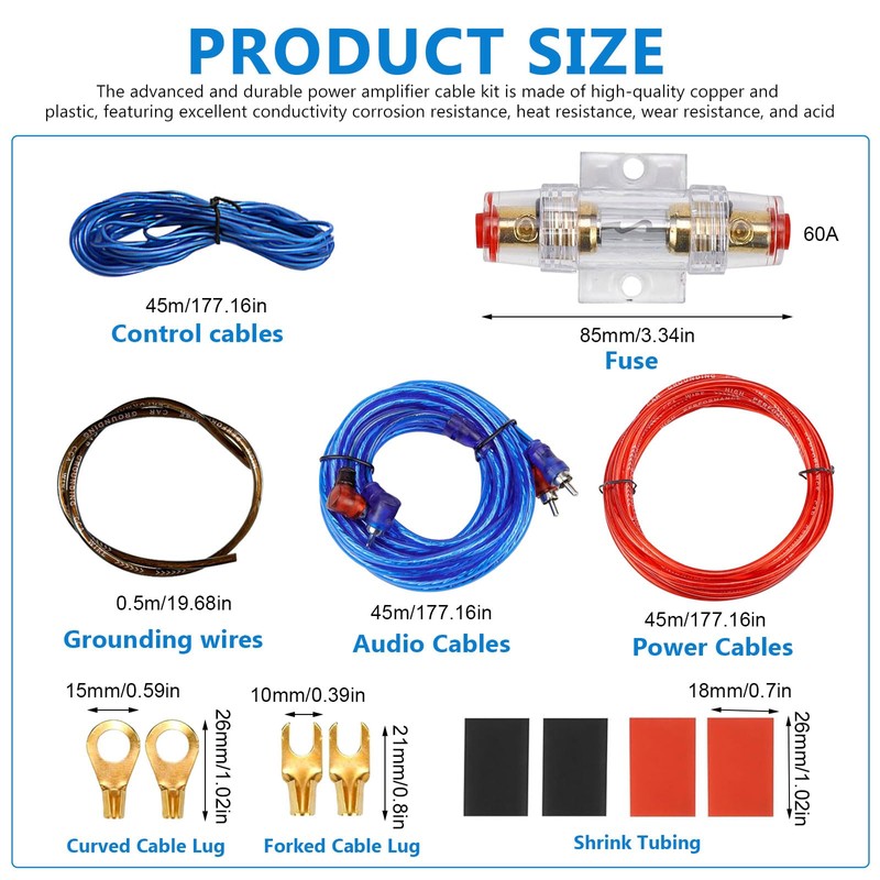 Hengrongshen Subwoofer Cable Set, 1500 W Power Amplifier Cable Set,