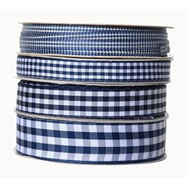 Ribbon Bazaar Taffeta Gingham Check 5/8 inch Navy by The Yard Ribbon