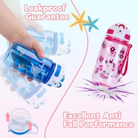 SUPPRUI Kids Water Bottle with Straw & Handle, 600ml Leakproof BPA Free Sports Drink Bottle for Toddler Boys Girls, School, Outdoor(Orange-Zoo)