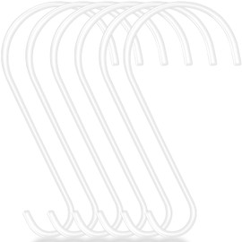 Dreecy 6 Pack 12 Inch White Tree Hooks, Black Industrial S Shaped Steel Hooks, Rust Resistant, 12 Pounds Max Weight, 6 Count, Wall Mount, Outdoor, Garden, Garage