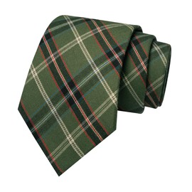 RBOCOTT 3.15“ Olive Green Cotton Tie Wool Plaid Striped Business Wedding Necktie for Men(8cm-8)