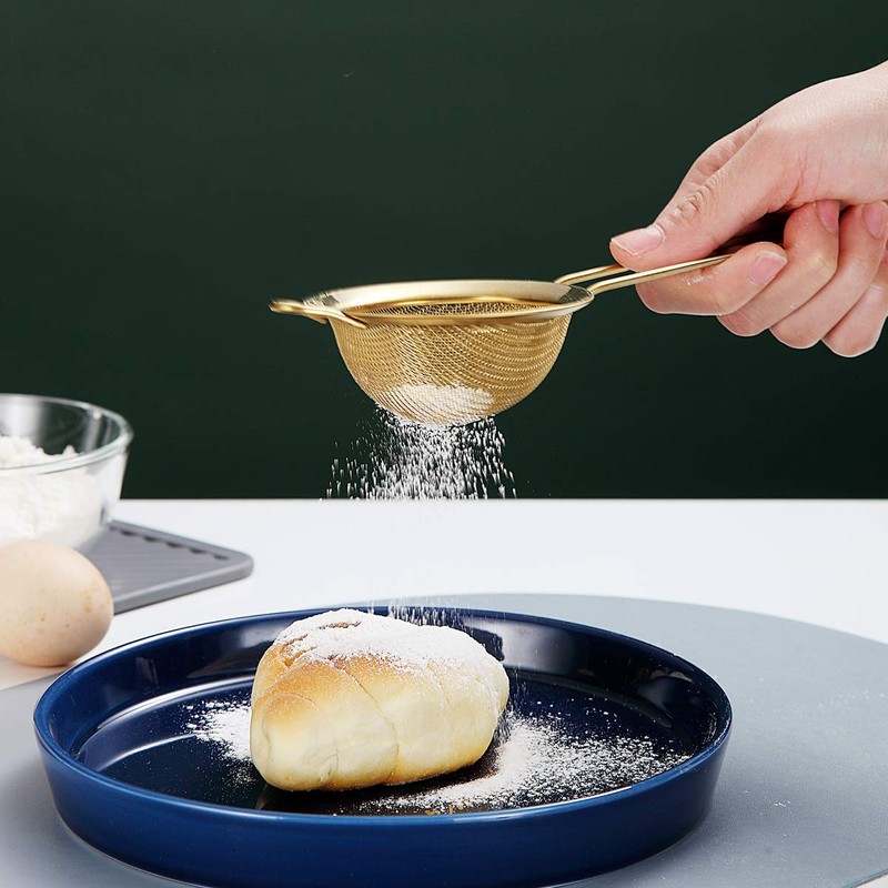 Kyraton Gold Fine Mesh Strainer 3 Pieces Set, Golden Flour
