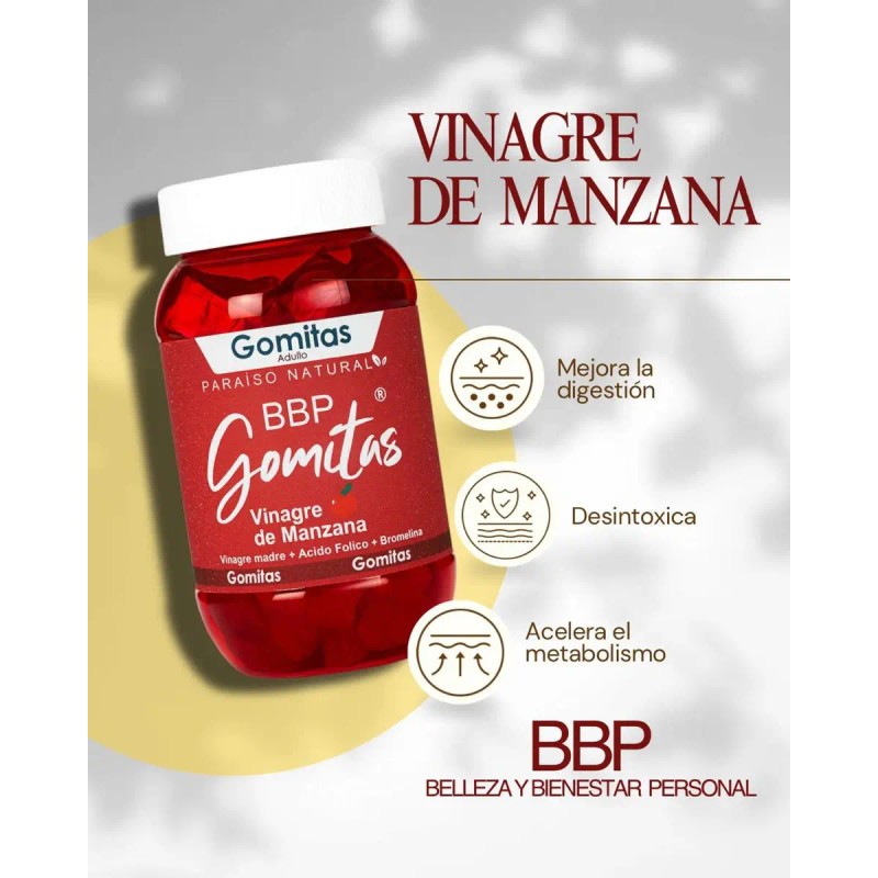 Gomitas Nutricionales Vinagre Manzana 120 Piezas Paraiso Natural Sin Gluten