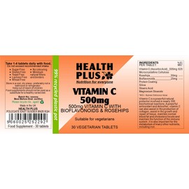 Health Plus Vitamin C 500mg : Vitamin C Supplement : 30 Tablets, in a Planet-friendy 99% Recycled Pot