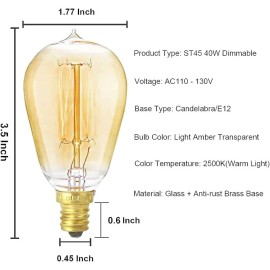 New orange heart Vintage Edison Light Bulbs, E12 Candelabra Light Bulbs, 40W Dimmable Incandes...
