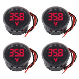 4PCS DC 12V 24V Car Voltage Gauge LED Display DC 4-100V Waterproof Voltmeter Digital Round Panel Voltmeter Compatible with Vehicle Motorcycle Truck Camper ATV UTV Car Boat Marine (Red Digital)