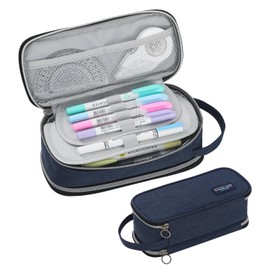 Tergopa Pencil Case Large Zipper Pencil Pouch for Girls Kids Teens Adults Aesthetic Pencil Bag Stationery Organizer Pencil Case with Handle for School Blue