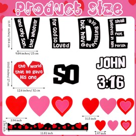 Mooliwe 132 Pcs Valentine's Day Bulletin Board Decoration Kit John 3: 16 Religious Heart Cutouts Christian Jesus Valentine Classroom Bulletin Border Decoration for Home Vbs School Bible Wall Door