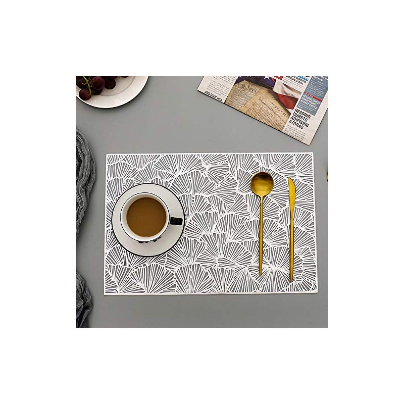 Hosoncovy 4 Pack Ginkgo Biloba Decorative Placemats Rectangle PVC Hollow
