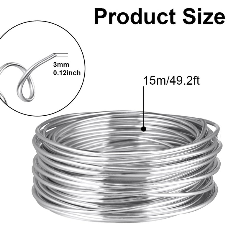 AUAUY 9 Gauge Aluminum Craft Wire, 3mm 50 Feet Bendable