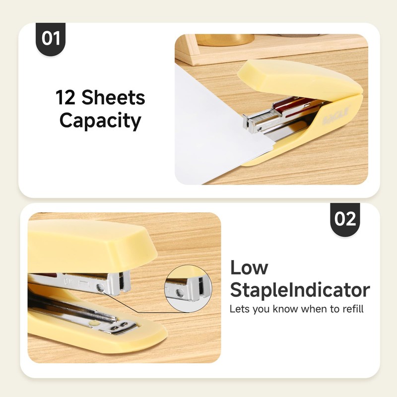 Eagle Stapler with Stapler Remover，12 Sheets Capacity，NO.10 Stapling,Yellow