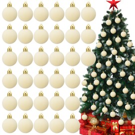 Menkxi 30 Pcs Christmas Velvet Balls 1.57 Flocked Christmas Hanging Ornaments Handmade Velvet Balls Christmas Tree Ornaments Xmas Velvet Tree Bulbs for Wedding Anniversary Party (Cream White)