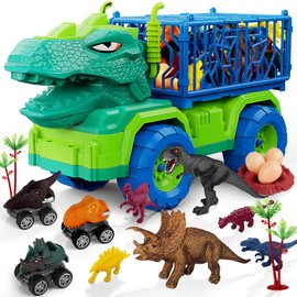 MindPal MindPal 19 in 1 Dinosaur Toys for Kids 3-5 5-7, Dinosaur Truck Set for Toddlers with 3 Pull Back Cars, 8 Dino Figures, Christmas and Birthday Gifts Toy for 3 4 5 6 7 Years Old Boys and Girls
