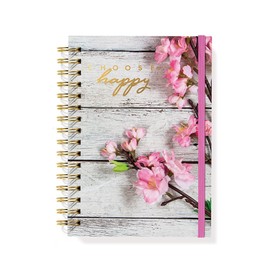 Designer Greetings, Designer Papers Flex Cover Journal with Elastic Band, "Choose Happy" Rustic Blooming Flowers Design - 320 Pages (6” x 8.25”) - Perfect for Work, School, Creative Writing, Personal