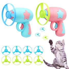 LONTOM Cat Toys for Indoor Cats, Interactive Cat Toys, 2 PCS Spinning Launchers with 8 PCS Flying Disc Toys for Kittens, BPA Free Cat Boredom Toys, Cat Toy for Indoor Cat Exercise Training Chasing