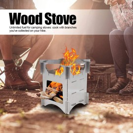 Nikou Camping Wood Stove, Portable Wood Burning Stove Stainless Steel Folding Backpacking Stove Lightweight Mini Cookware with Canvas Bag for Outdoor Camping Travel Hiking Picnic