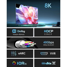 YSerendept - Cable HDMI 2.1 con clasificación CL3 (33 pies), cable HDMI de fibra óptica de alta resistencia de 10 K con conector ultra bloqueo, compatible con televisores, pantallas, computadora,