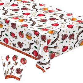 Buxiuer Rosh Hashanah Tablecloth Shana Tova Jewish New Year Holiday Party Decoration Disposable Plastic Table Cloth Waterproof Table Cover Dining Room Kitchen Decor 54 x108 Inch -Pack of 3