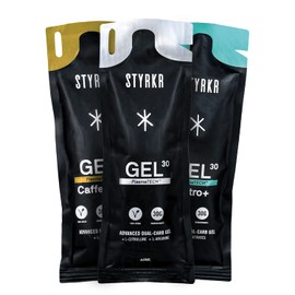 Energy Gel by Styrkr - Pack of 12 Mixed Energy Gels for Cycling & Running - Approved by Endurance Athletes - 30g of Carbs via Advanced Dual-Carb Formula - GEL30 GEL30 Nitro+ GEL30 Caffeine+ 12x Pack