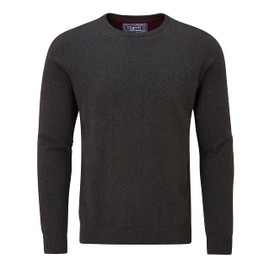 Charles Wilson Men's Fine Knit Cotton Crew Neck Jumper (M, Charcoal (0422))