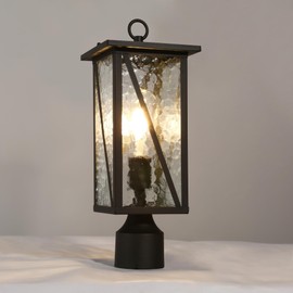 Outdoor Post Light Fixture, Farmhouse Exterior Pillar Lantern Lights with Water Ripple Glass, Black Waterproof Rectangular Outside Post Pole Lighting for Garden, Yard, Patio and Pathway