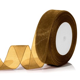 Brown Ribbon for Gift Wrapping 1 Inch 50 Yards Ribbons for Crafts Ribbon for Flower Bouquet Tulle Ribbon Sheer Ribbon Thin Ribbon Gift Ribbon Candy Christmas Tree Ribbon Holiday Ribbon for Present