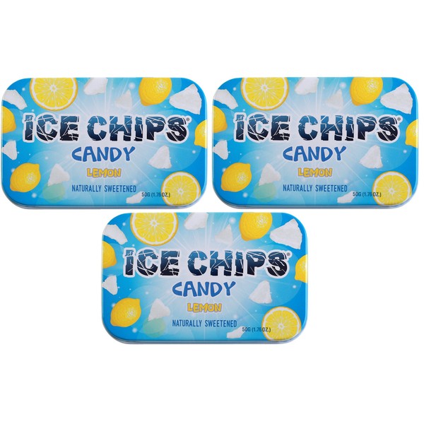 ICE CHIPS Xylitol Candy Tins (Lemon, 3 Pack) - Includes BAND as shown