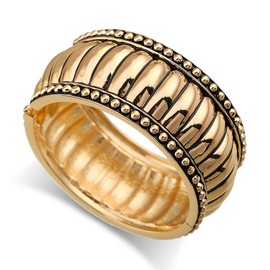 HIIXHC Vintage Bangle Bracelets For Women Gold Polished Chunky Oval Bangle Bracelet Cuff Bracelets for Women with Gift Bag, 7 inches, Metal, no gemstone