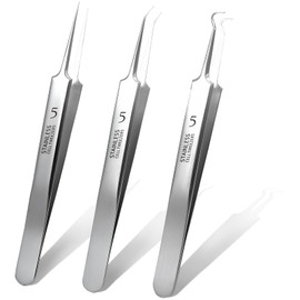 Professional 3-Piece Facial Blackhead Removal Tweezers Set: Precision Pimple Popper Tools for Acne, Whiteheads, Blemishes, and Comedones