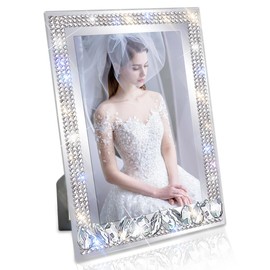 GUFONKOD 4x6 Bling Picture Frame Sparkle Glass Photo Frames 4x6 with Glitter Rhinstone Diamonds for Tabletop, Vertically, Gemstone Lace， 1 Pack
