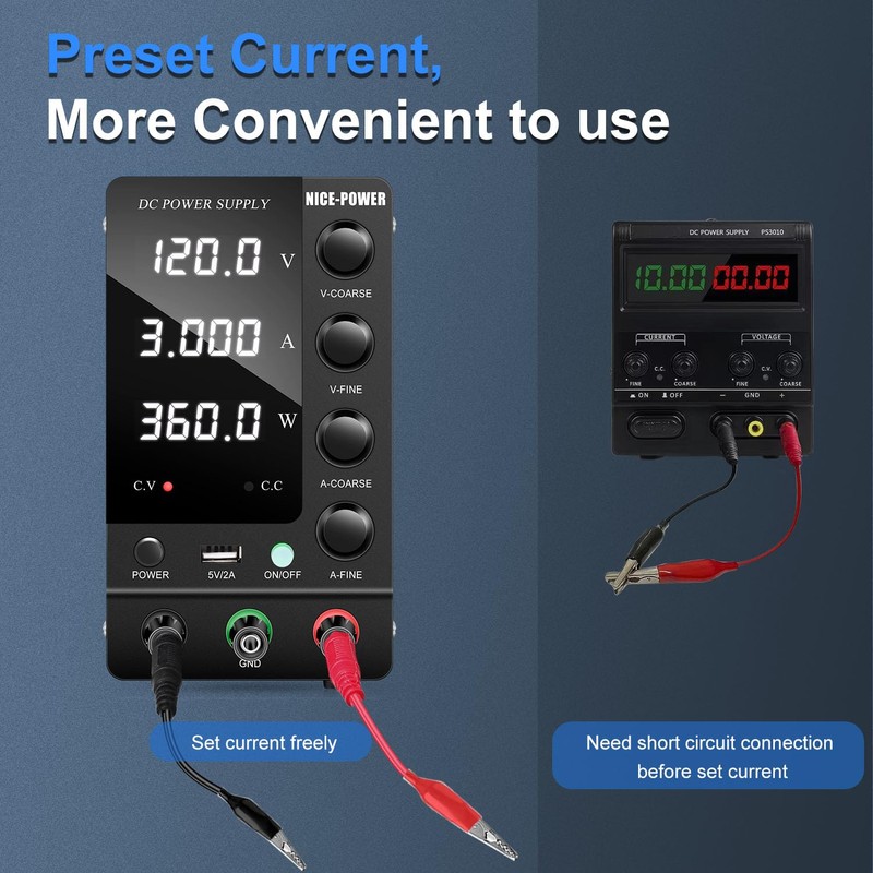NICE-POWER DC Power Supply Variable 120V 3A, Adjustable Switching Regulated
