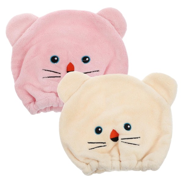 Baluue 2sets Hair Dry Towel Cap Absorbent Soft Fleece Hooded