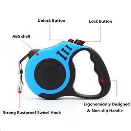 iDopick 5M Retractable Dog Leash, Heavy Duty Pet Walking Leash with Anti-Slip Handle and Strong Nylon Tape for Small Dogs up to 22 lbs,Ergonomic One-Hand Brake