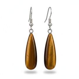Crystal Earrings, Natural Teardrop Shape Fluorite Sunstone Tiger Eye Earrings, Handmade Healing Gemstone Dangle Earrings for Women (Tigers Eye)