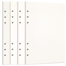 Zelten 1 Pack A5 80 Sheets/160 Pages 4 in 1 Lined Squared Dotted Blank Loose Leaf Punched Paper Refills Paper for 6 Hole Binder Personal Organizer Diary Notebook Refillable Planner