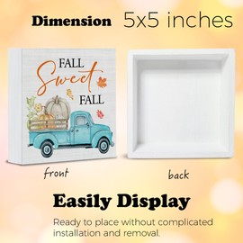 Oqtumes Fall Home Decor Farmhouse Fall Decorations Fall Harvest Pumpkin Truck Wooden Sign Rustic Home Decor 5 x 5 Inches, polychrome