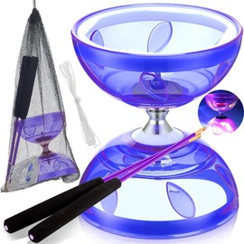LED Diabolo Freewheel with Ball Bearing, Diabolo Juggling Set, Diabolo Luminous in the Dark, 4 Colours Light Diabolo for Children Adults, Beginners Professionals, Freewheel Circus Juggling Toy (Purple
