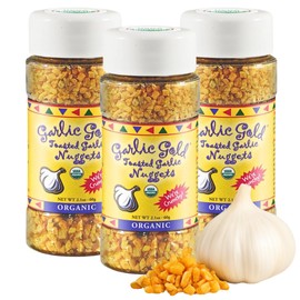 Garlic Gold Toasted Nuggets, Crunchy Roasted Garlic Seasoning, USDA Certified Organic Salad Topper, Keto Paleo Friendly (2.1 Ounces, 3 Pack)
