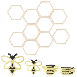 Honeycomb Wall Decor Set - Farmhouse Wooden Hexagon & Bee Art Wall Decor, Unfinished DIY Beehive Decor for Home, Office & Birthday Party Décor (Original Wooden Colour-1set)