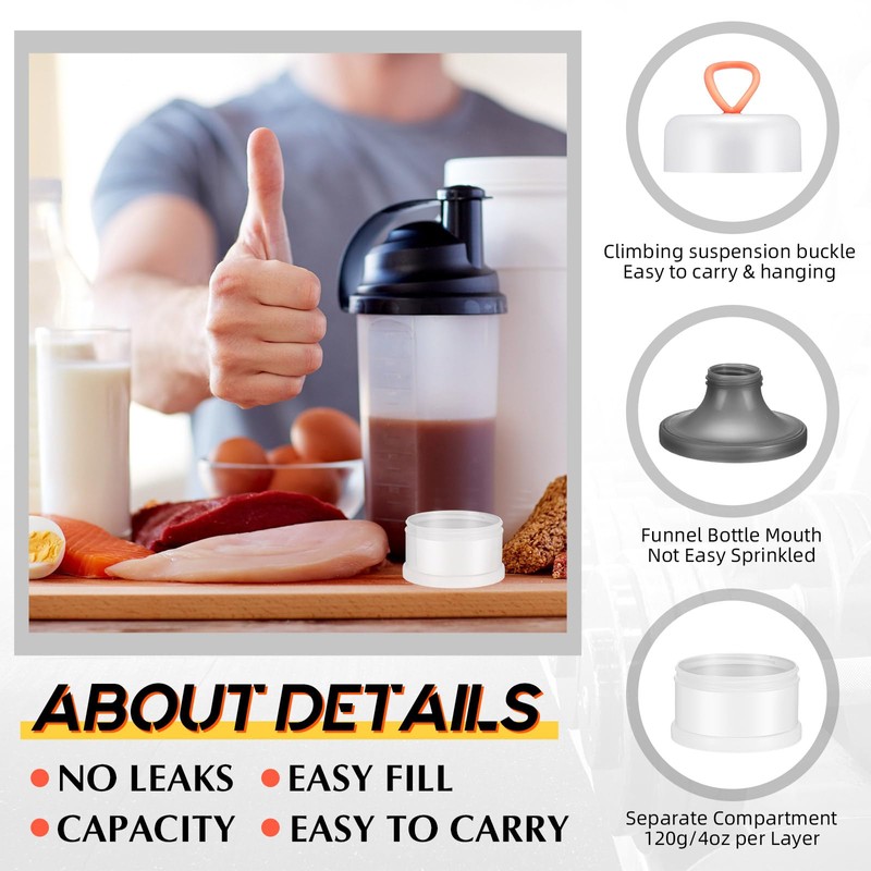 Baderke 4 Pcs Protein Powder Container 5 Layers Stackable Leakproof