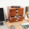 Wooden Storage Box Rustic Desktop Organizer with Drawers/Labels 4 Tier