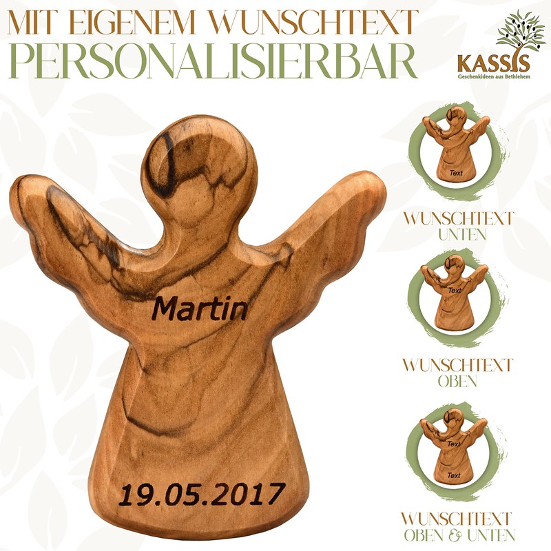 Kassis Geschenkartikel Olive Wood Guardian Angel - Handmade Angel Figurine