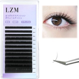 LZM Eyelash Extensions, False Eyelash Extensions, Volume Rush, Matsueku, Self, Lightweight, Ultra Fine, High Durability, D Curl, Thickness 0.06 inches (0.15 mm), Length 0.3 - 0.5 inches (7 - 14 mm