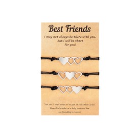 Long tiantian Friendship Bracelets for Women Best Friend Bracelet for 2/3/4 Bff Bracelet Natural Stone Beaded Stretch Bracelet Healing Crystal Heart Charm Bracelet for Best Friend Birthday Gifts