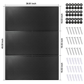 Daanxw Pegboard Rack Garage Storage Steel Horizontal PegBoard Pack,Steel Pegboard Heavy Duty- 3 Pack 16-Inch X 36-Inch Metal Peg Board Tool Organization Panels (Black)