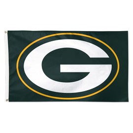 3' X 5' Packers Polyester Flag with Canvas Header and Heavy-Duty Brass Grommets, measures 3-foot by 5-foot, made for flagpoles up to 20'
