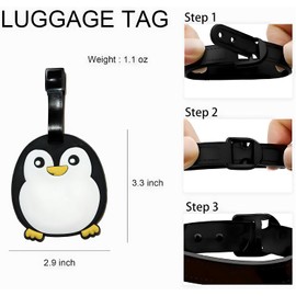 Etiqueta de equipaje de silicona para maletas, bolsa de accesorios de viaje, perfecta para adolescentes y adultos, Pingüino-a, 3.3 inches x 2.9 inches x 0.2 inches