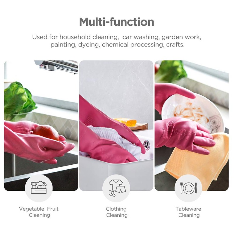YSLON Rubber Dishwashing Glove Kitchen Cleaning Gloves 3-Pairs,Waterproof Reuseable.(Pink,Small)