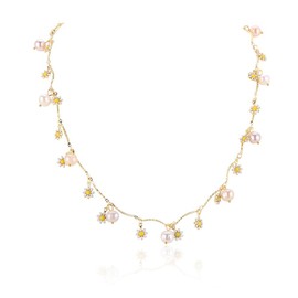 LGSY Daisy Flower Pendant Freshwater Pearl Necklace for Women's Pearl Strand Necklaces